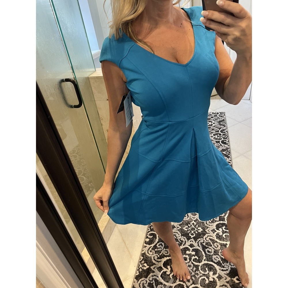 Nanette Lepore 'Pueblos' ~ Blue Ponte V-Neck Cap Sleeve Party Dress Xs NEW $278